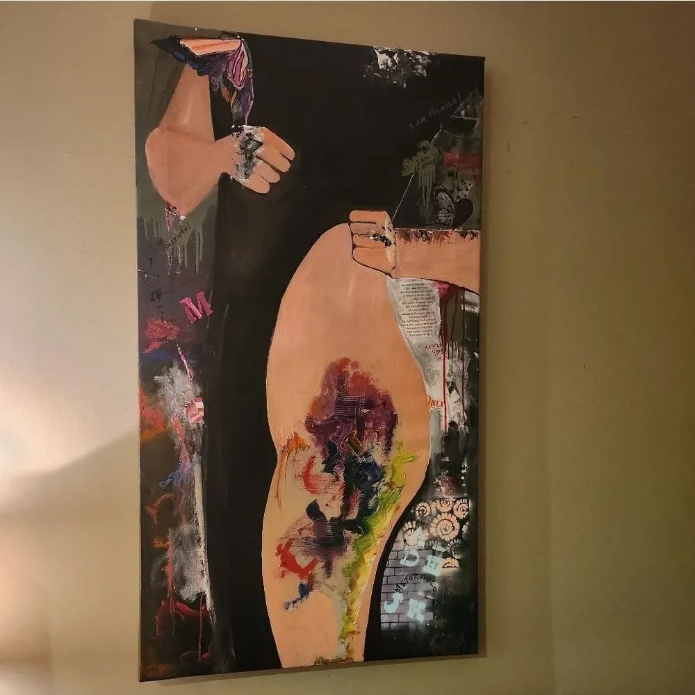 Abstract Art Canvas with Black and Multicolor Design